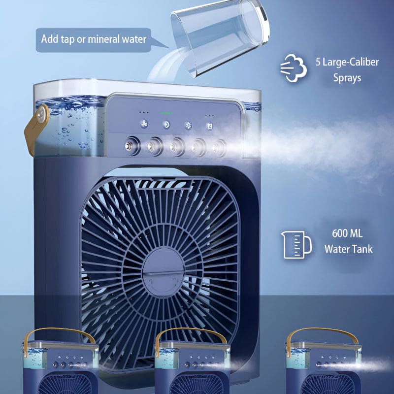 Portable Mini Air Cooler Fan – 3-Speed Mist Fan with LED & Timer