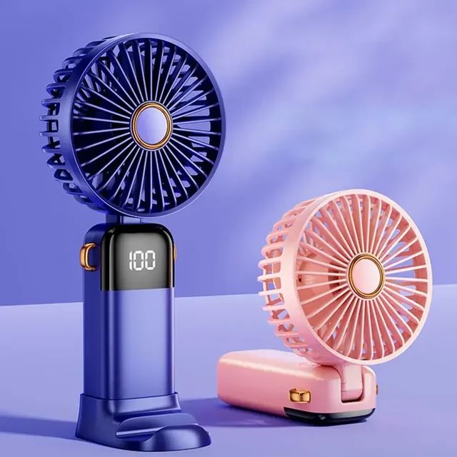 LED Display Portable Fan – 5 Speed USB Rechargeable