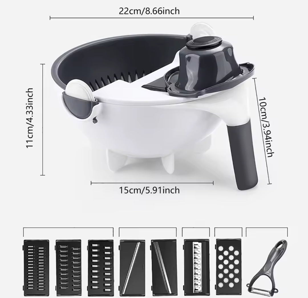 9-in-1 Salad Maker & Slicer Multi-Function Kitchen Veggie Chopper & Rotating Colander Set
