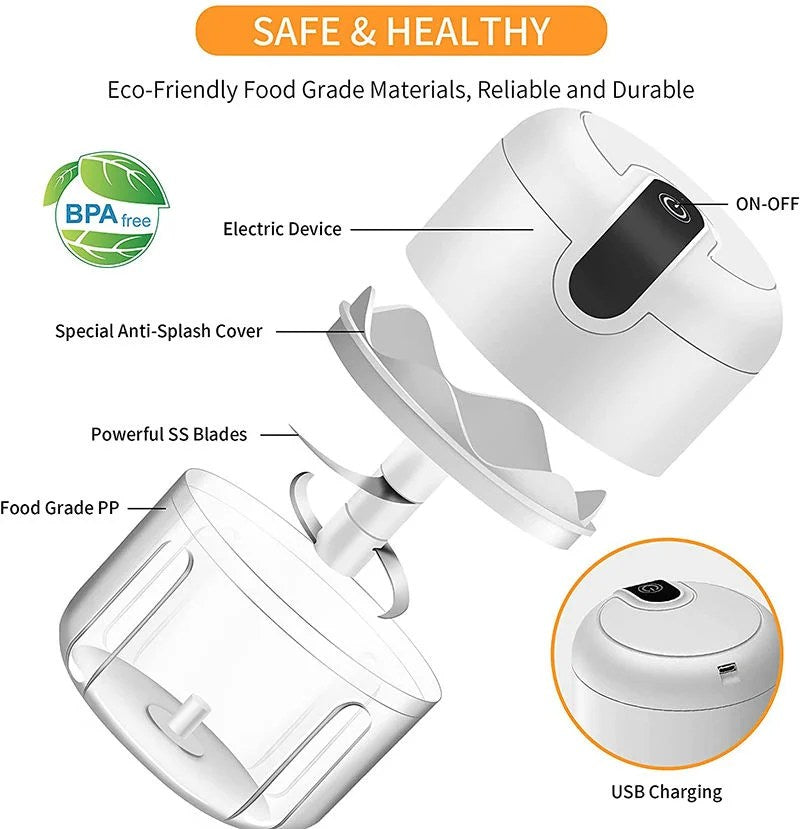 300ml Electric Mini Food Chopper – USB Rechargeable Kitchen Processor
