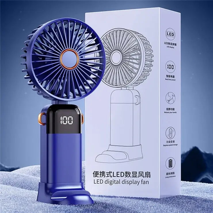 LED Display Portable Fan – 5 Speed USB Rechargeable