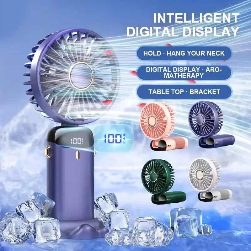 LED Display Portable Fan – 5 Speed USB Rechargeable