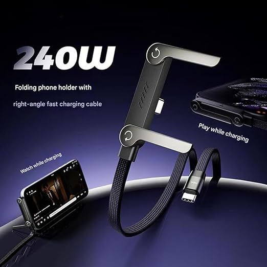 240W USB-C Fast Charging Cable with Foldable Phone Stand