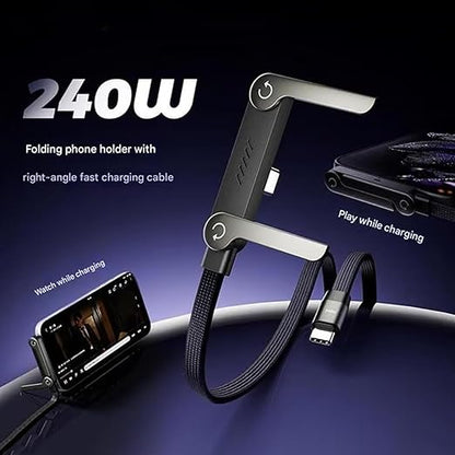 240W USB-C Fast Charging Cable with Foldable Phone Stand