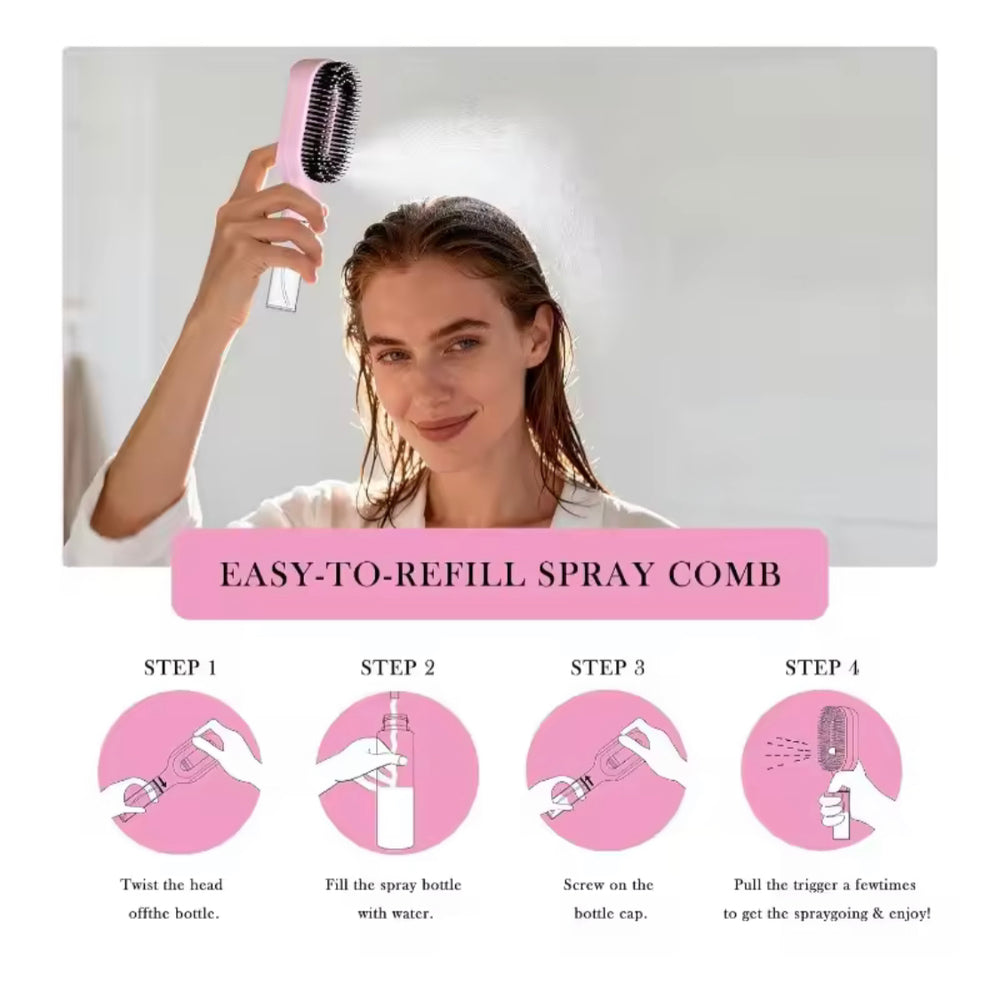2-in-1 Spray Hair Brush with Refillable Water Bottle