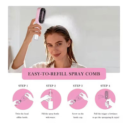 2-in-1 Spray Hair Brush with Refillable Water Bottle