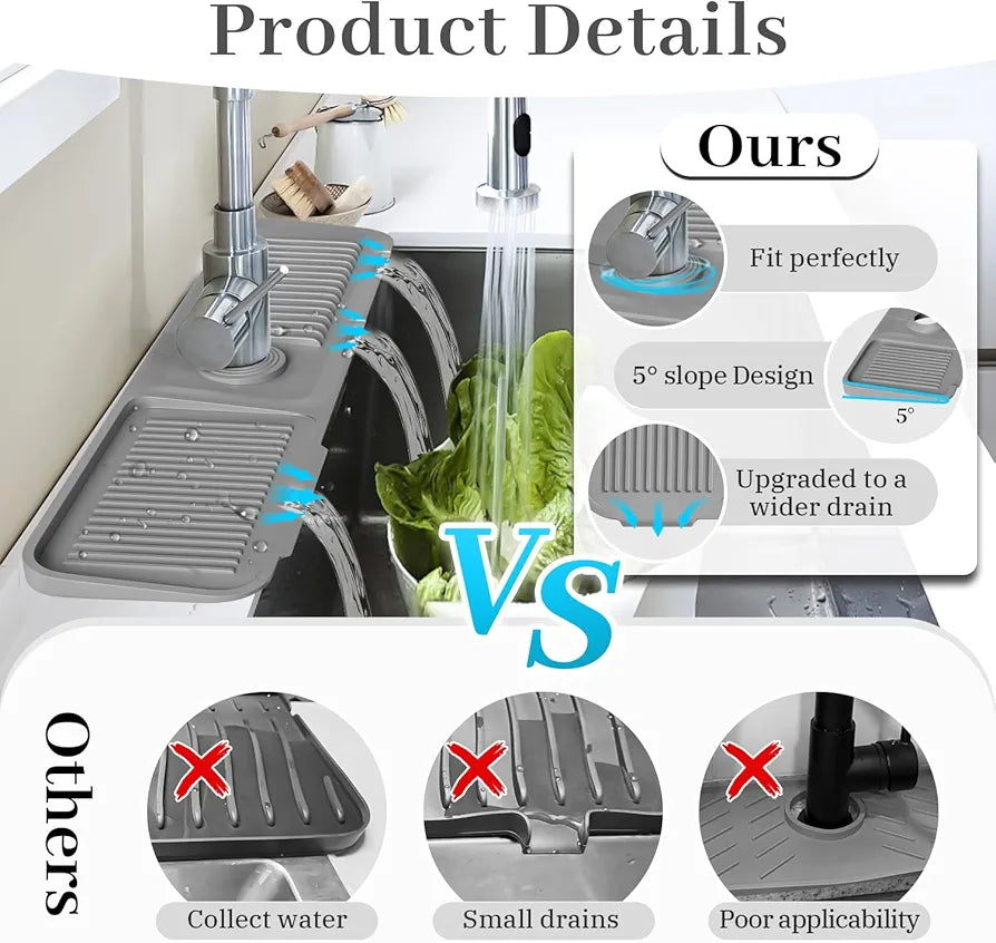 Silicone Faucet Splash Guard Mat – Kitchen Sink Draining Pad