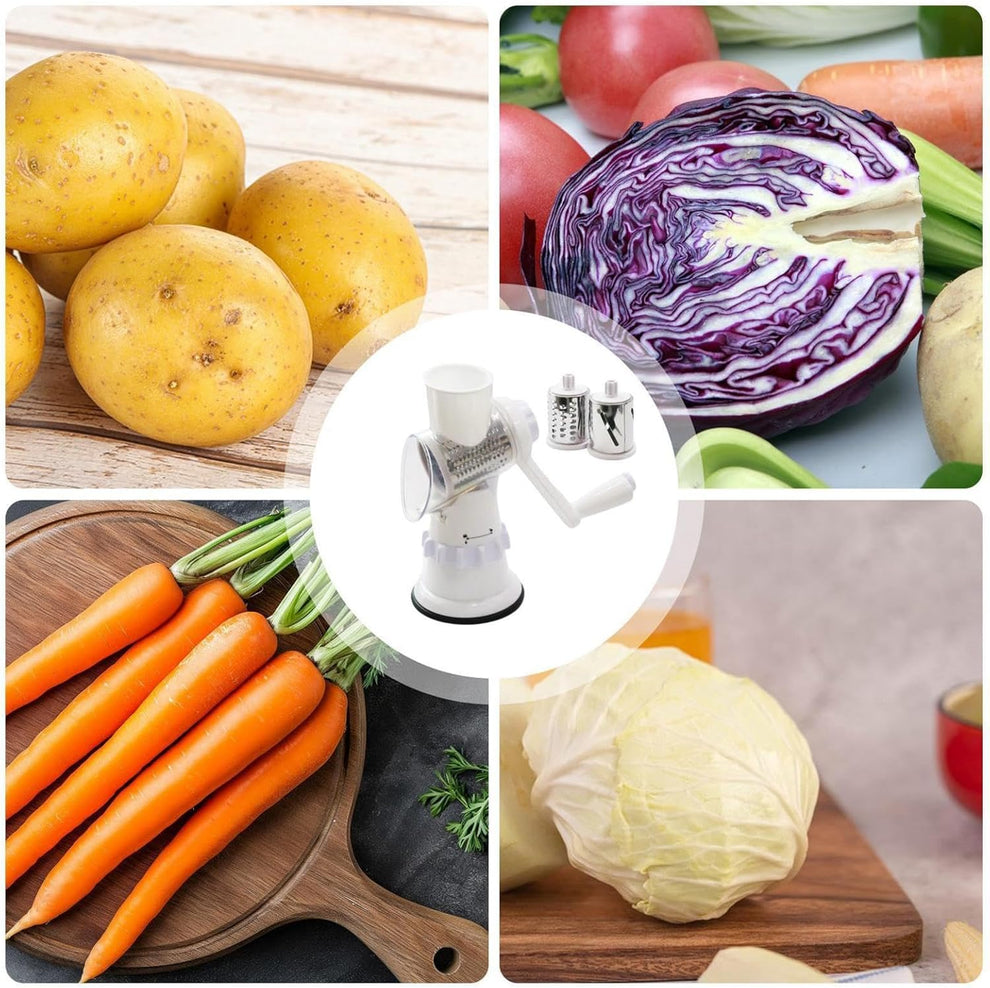 3-in-1 Rotary Vegetable Grater & Slicer | Fast, Safe Kitchen Prep