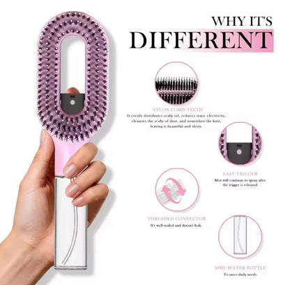 2-in-1 Spray Hair Brush with Refillable Water Bottle