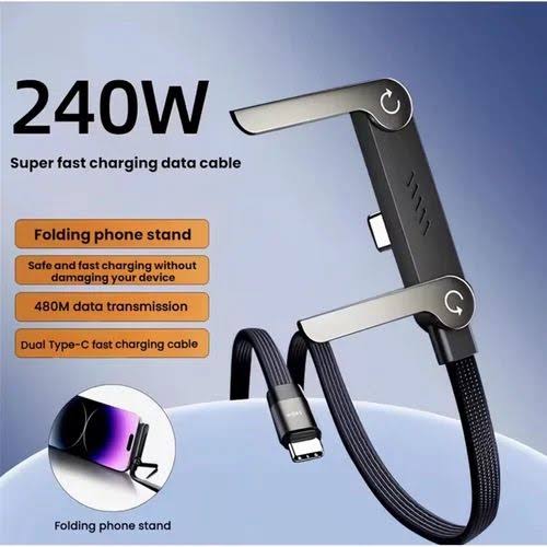 240W USB-C Fast Charging Cable with Foldable Phone Stand