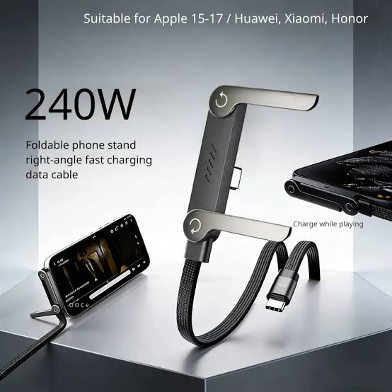 240W USB-C Fast Charging Cable with Foldable Phone Stand