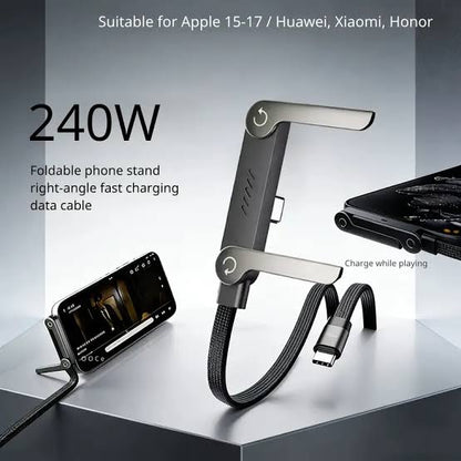240W USB-C Fast Charging Cable with Foldable Phone Stand