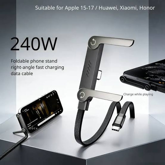 240W USB-C Fast Charging Cable with Foldable Phone Stand