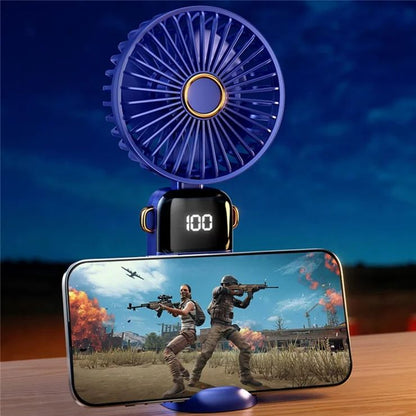 LED Display Portable Fan – 5 Speed USB Rechargeable