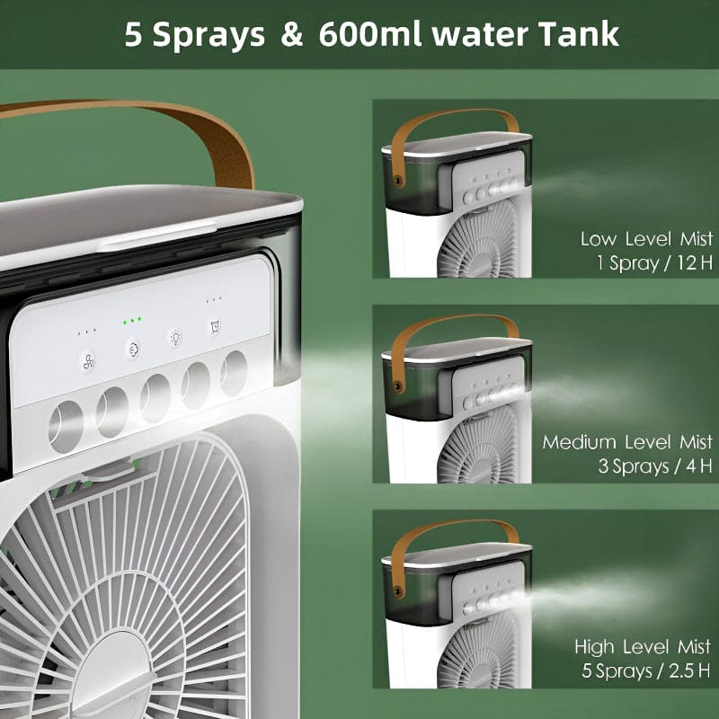 Portable Mini Air Cooler Fan – 3-Speed Mist Fan with LED & Timer