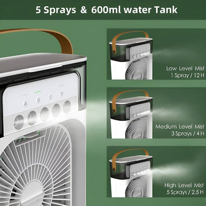 Portable Mini Air Cooler Fan – 3-Speed Mist Fan with LED & Timer
