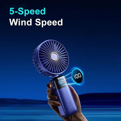 LED Display Portable Fan – 5 Speed USB Rechargeable