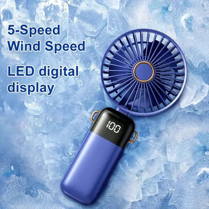 LED Display Portable Fan – 5 Speed USB Rechargeable