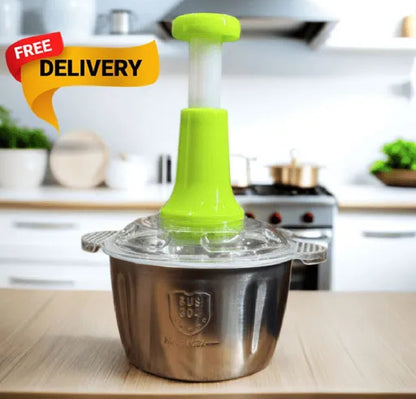 2L Stainless Steel Manual Food Chopper | Heavy Duty Vegetable & Meat Cutter