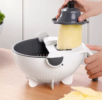 9-in-1 Salad Maker & Slicer Multi-Function Kitchen Veggie Chopper & Rotating Colander Set