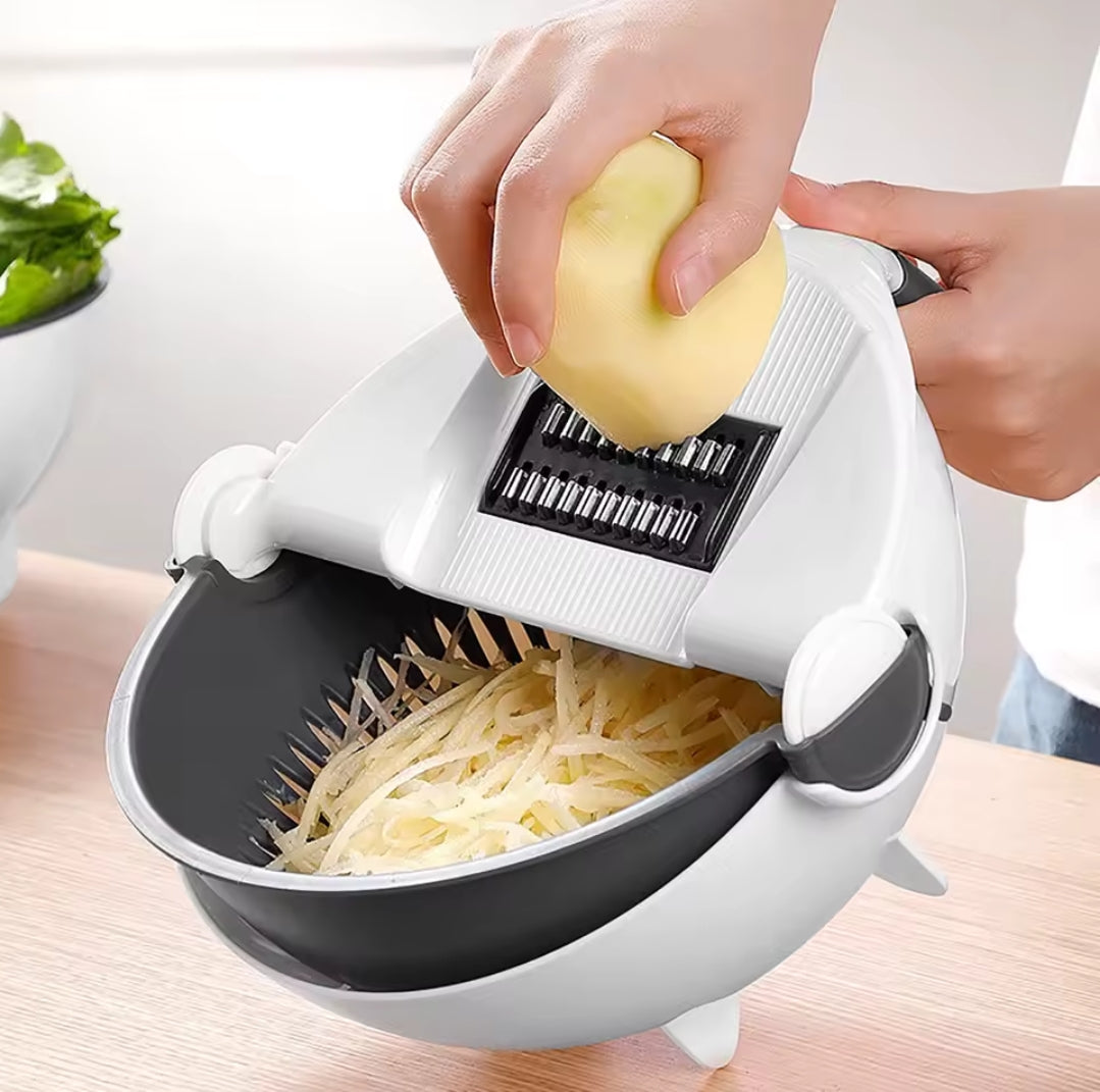9-in-1 Salad Maker & Slicer Multi-Function Kitchen Veggie Chopper & Rotating Colander Set