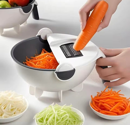 9-in-1 Salad Maker & Slicer Multi-Function Kitchen Veggie Chopper & Rotating Colander Set