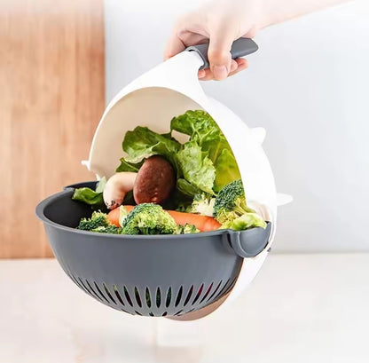 9-in-1 Salad Maker & Slicer Multi-Function Kitchen Veggie Chopper & Rotating Colander Set