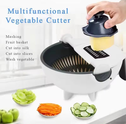 9-in-1 Salad Maker & Slicer Multi-Function Kitchen Veggie Chopper & Rotating Colander Set