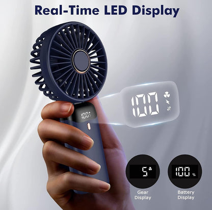 LED Display Portable Fan – 5 Speed USB Rechargeable