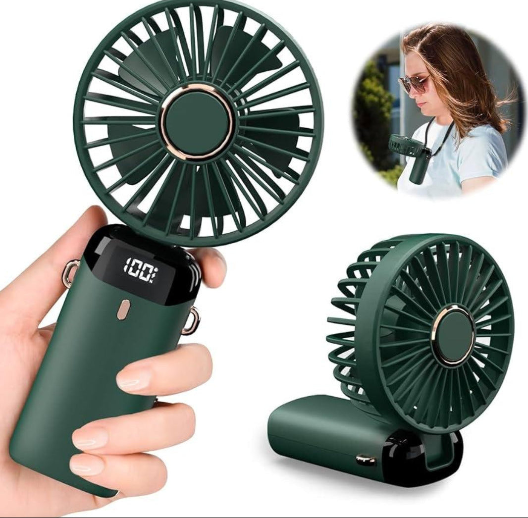 LED Display Portable Fan – 5 Speed USB Rechargeable