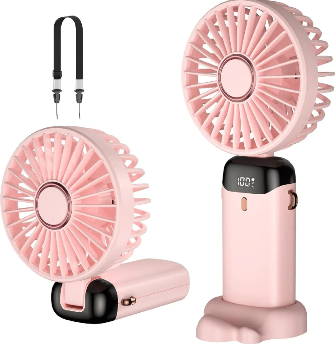 LED Display Portable Fan – 5 Speed USB Rechargeable