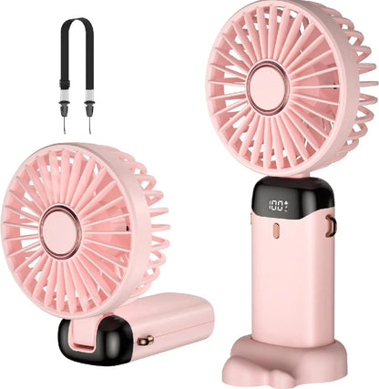 LED Display Portable Fan – 5 Speed USB Rechargeable