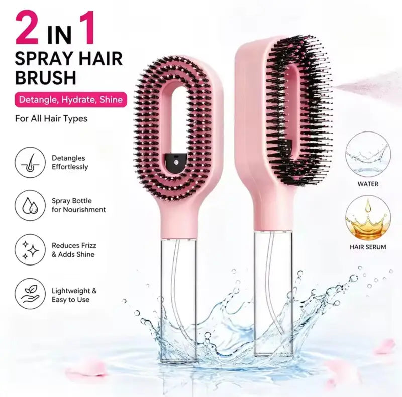 2-in-1 Spray Hair Brush with Refillable Water Bottle