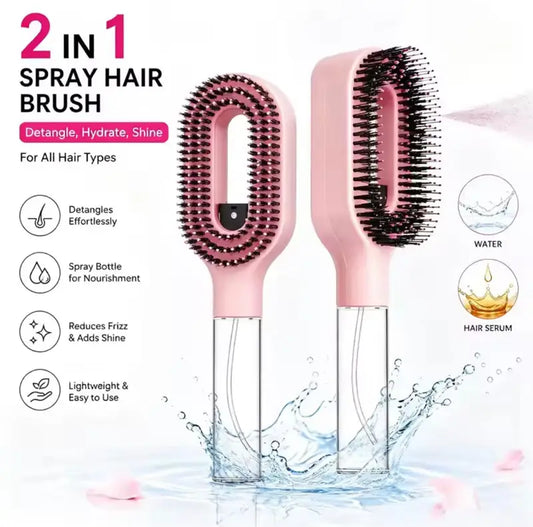 2-in-1 Spray Hair Brush with Refillable Water Bottle