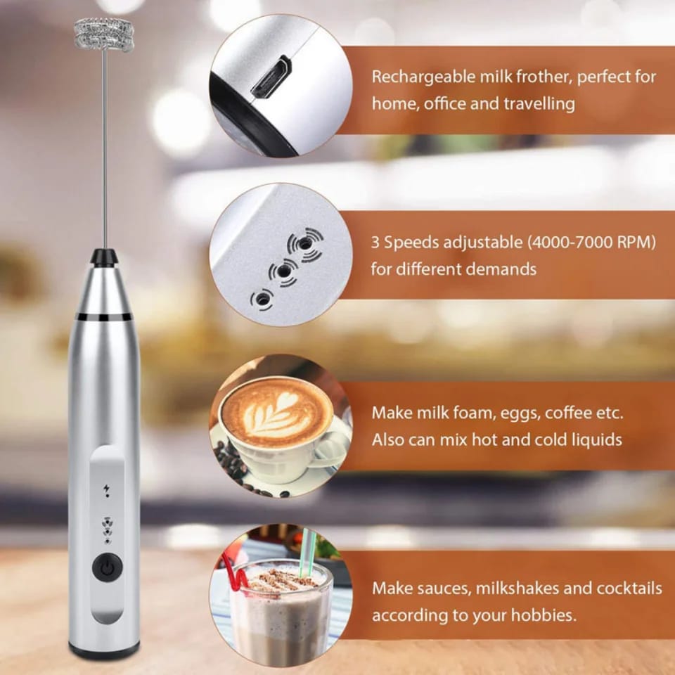 2-in-1 Rechargeable Coffee Beater & Frother | USB Electric Milk Foam Maker