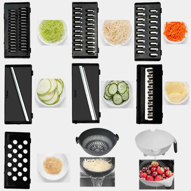 9-in-1 Salad Maker & Slicer Multi-Function Kitchen Veggie Chopper & Rotating Colander Set