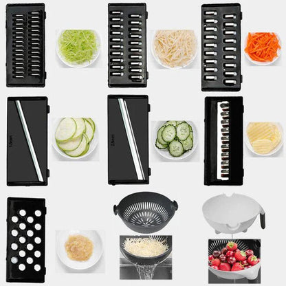 9-in-1 Salad Maker & Slicer Multi-Function Kitchen Veggie Chopper & Rotating Colander Set