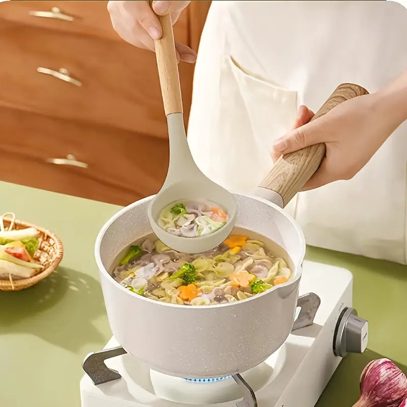12pcs, Non-Stick Silicone Kitchen Utensil Set with Wooden Handles (Large Size)